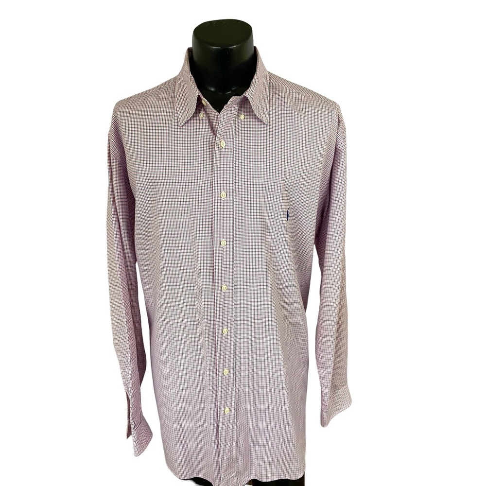 Polo Ralph Lauren Mens Dress Shirt Plaid Check White Pink Tall 18 35/37 Business
